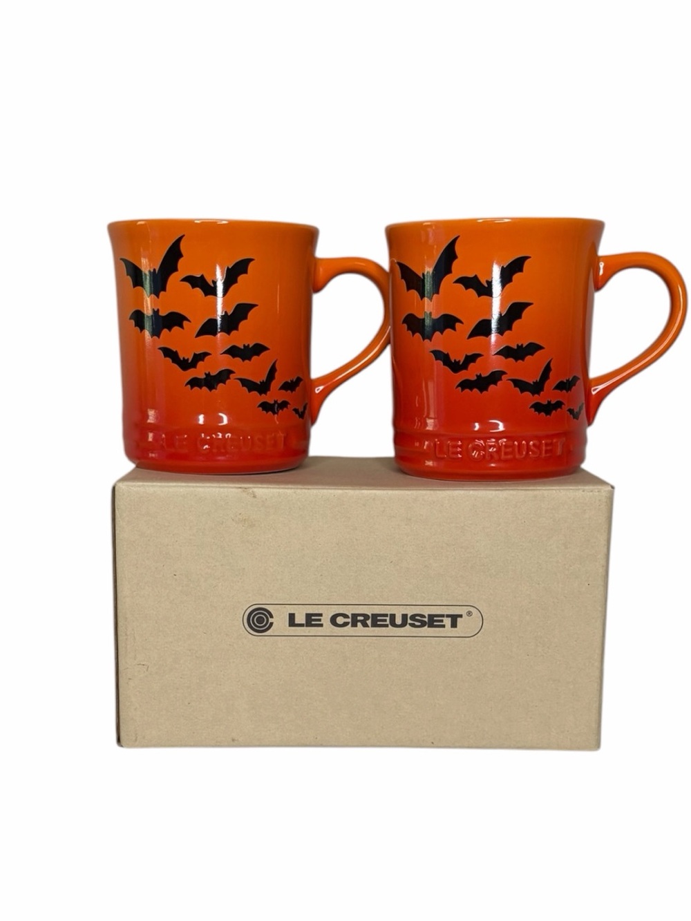 Set of 2 Le Creuset Halloween Bat Mugs - NEW in Box